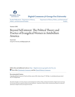 Beyond Self-Interest: the Political Theory and Practice of Evangelical Women in Antebellum America