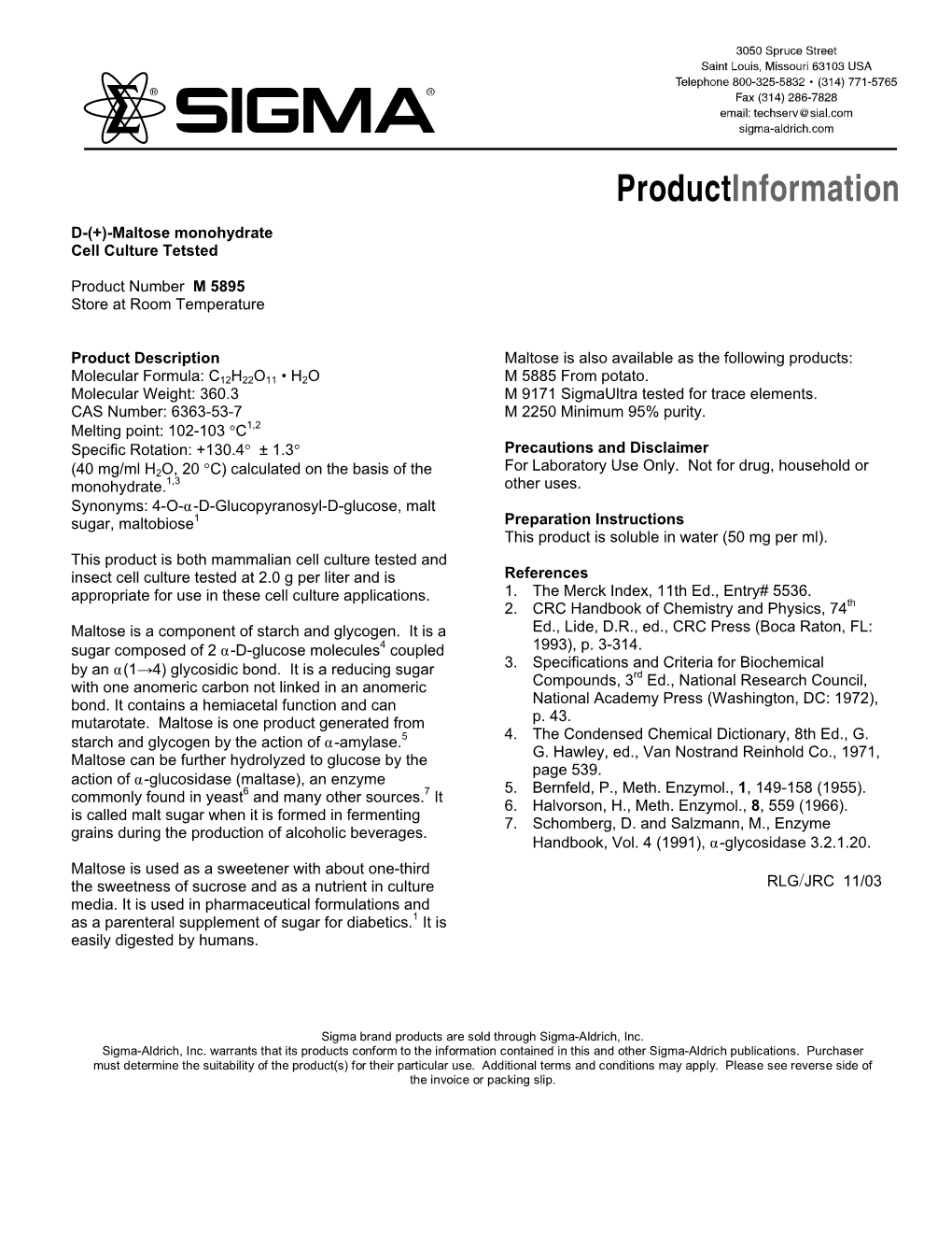 D -(+)-Maltose Monohydrate