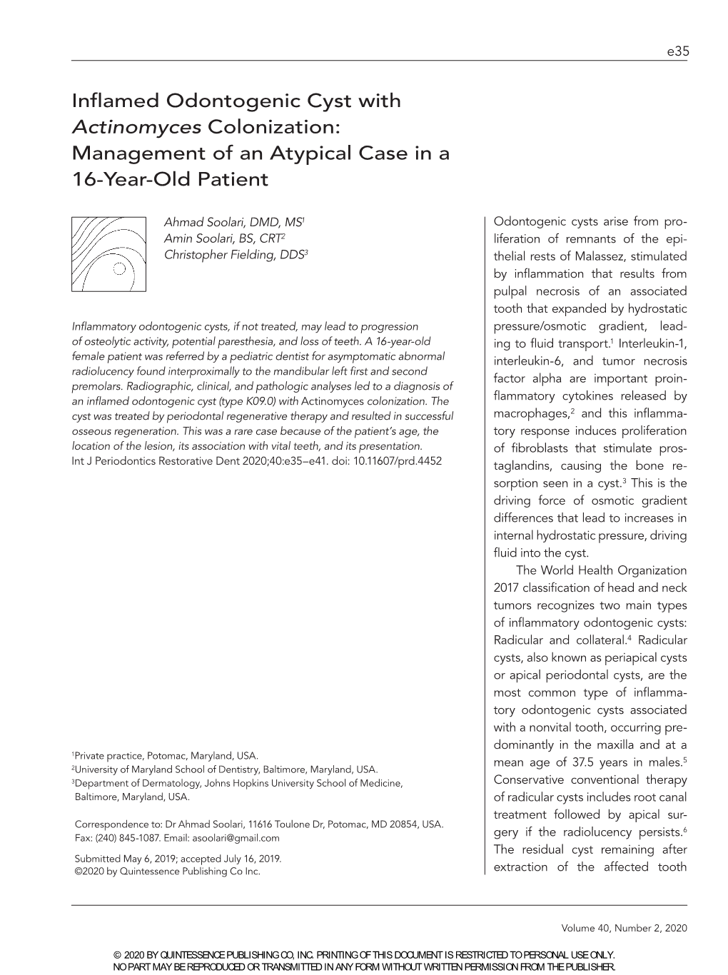 Inflamed Odontogenic Cyst with Actinomyces Colonization: Management of an Atypical Case in a 16-Year-Old Patient