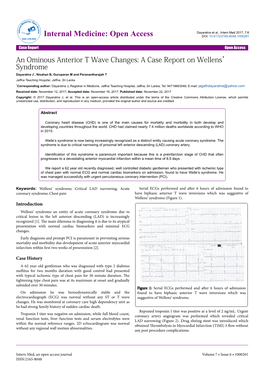 An Ominous Anterior T Wave Changes: a Case Report On