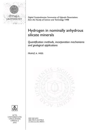 Hydrogen in Nominally Anhydrous Silicate Minerals