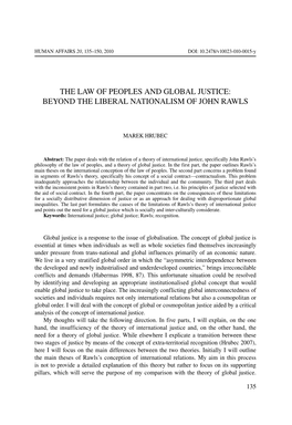 The Law of Peoples and Global Justice: Beyond the Liberal Nationalism of John Rawls