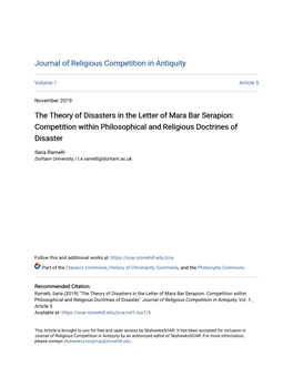 The Theory of Disasters in the Letter of Mara Bar Serapion: Competition Within Philosophical and Religious Doctrines of Disaster