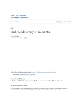 Orality and Literacy 25 Years Later Paul A