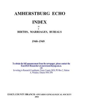 Amherstb-Urg Echo Index O F Births, Marriages, Burials