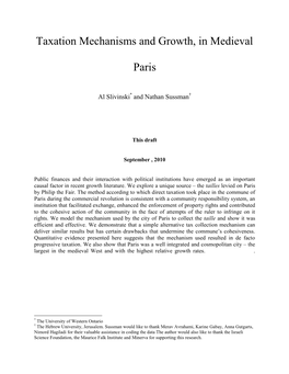 Taxation Mechanisms and Growth, in Medieval Paris
