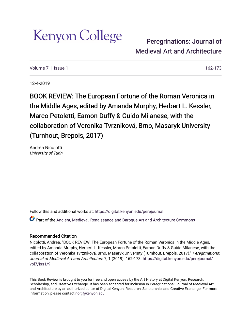 The European Fortune of the Roman Veronica in the Middle Ages, Edited by Amanda Murphy, Herbert L