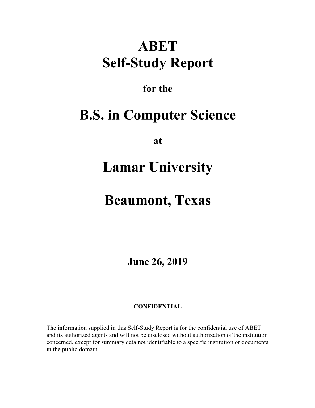 ABET Self-Study Report B.S. in Computer Science Lamar