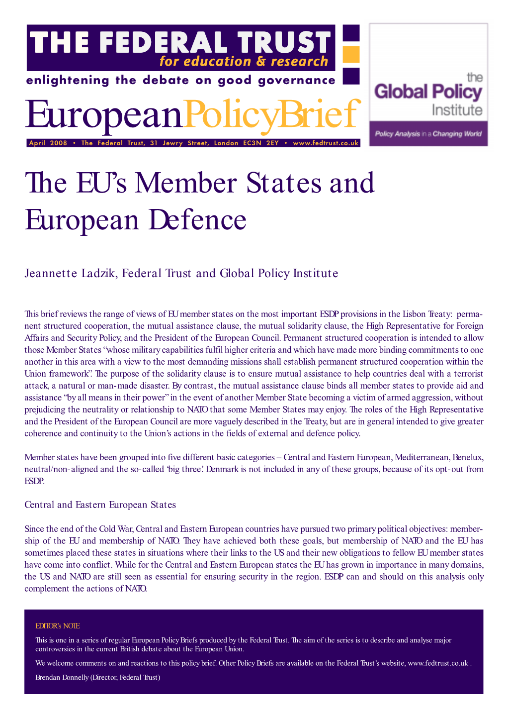 The EU's Member States and European Defence