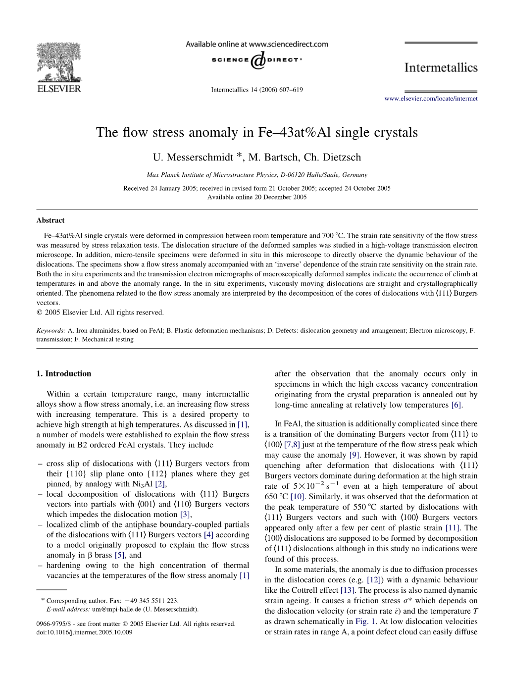The Flow Stress Anomaly in Fe–43At%Al Single Crystals