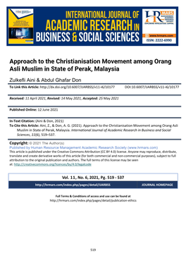 Approach to the Christianisation Movement Among Orang Asli Muslim in State of Perak, Malaysia