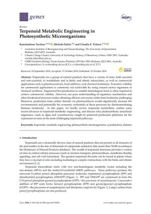 Terpenoid Metabolic Engineering in Photosynthetic Microorganisms