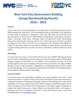 New York City Government Building Energy Benchmarking Results 2010 – 2013