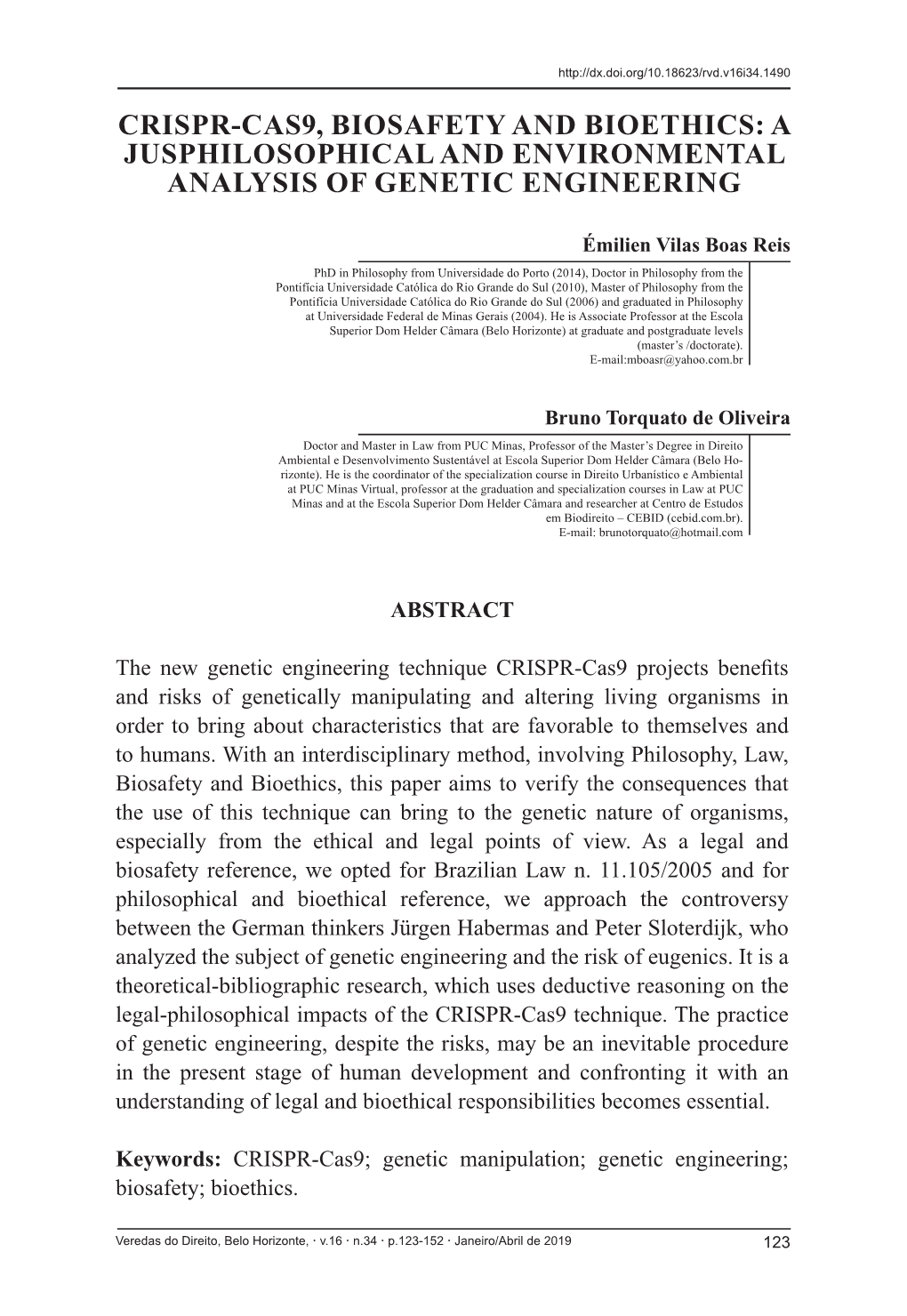 Crispr-Cas9, Biosafety and Bioethics: a Jusphilosophical and Environmental Analysis of Genetic Engineering