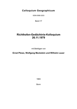 Ferdinand Freiherr Von Richthofen / Die Trockengebiete Der