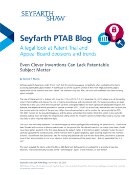 Seyfarth PTAB Blog a Legal Look at Patent Trial and Appeal Board Decisions and Trends