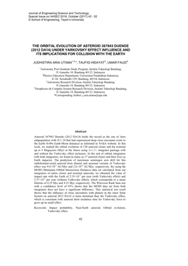 The Orbital Evolution of Asteroid 367943 Duende (2012 Da14) Under Yarkovsky Effect Influence and Its Implications for Collision with the Earth