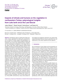 Impacts of Climate and Humans on the Vegetation in Northwestern Turkey: Palynological Insights from Lake Iznik Since the Last Glacial