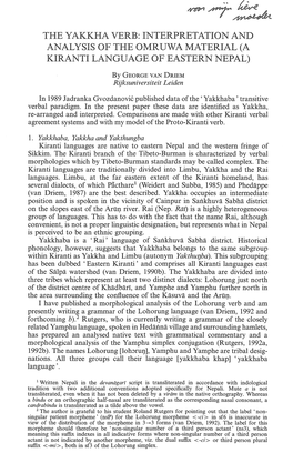 The Yakkha Verb: Interpretation and Analysis of the Omruwa Material (A Kiranti Language of Eastern Nepal)