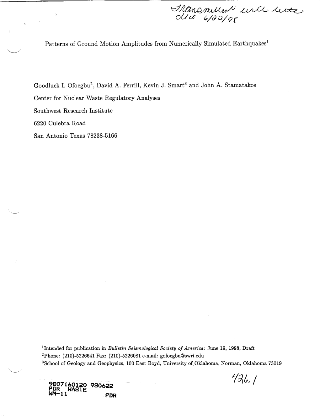 Patterns of Ground Motion Amplitudes from Numerically Simulated Earthquakes