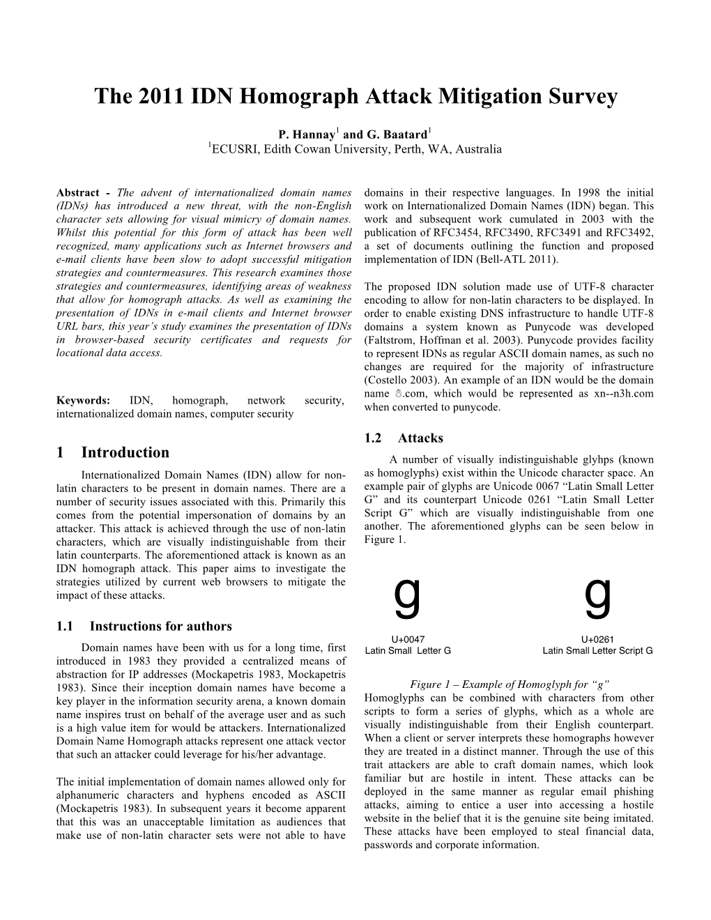 The 2011 IDN Homograph Attack Mitigation Survey