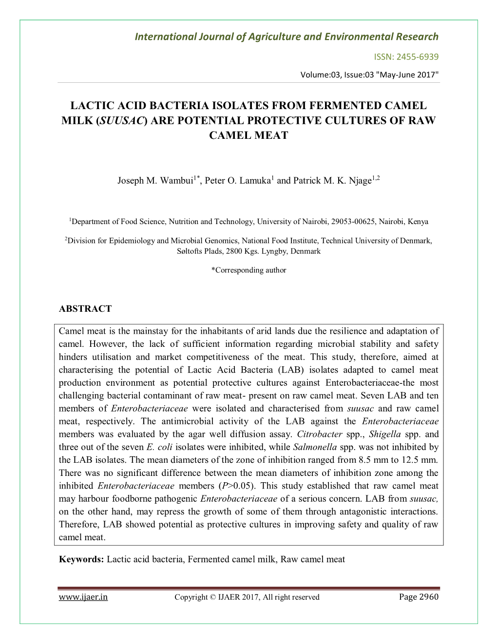 International Journal of Agriculture and Environmental Research