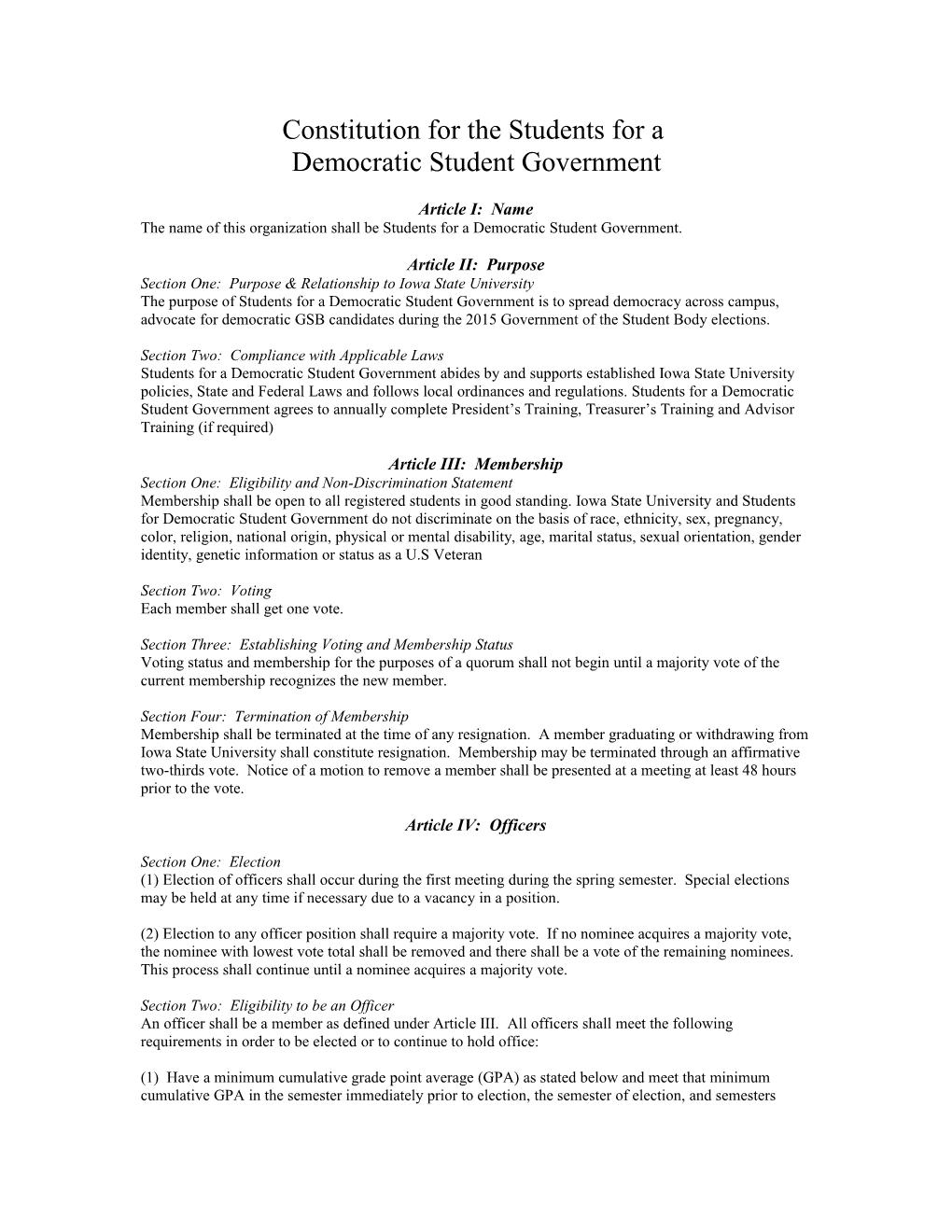 Constitution for the Students for A