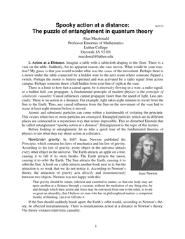 Spooky Action at a Distance: the Puzzle of Entanglement in Quantum Theory