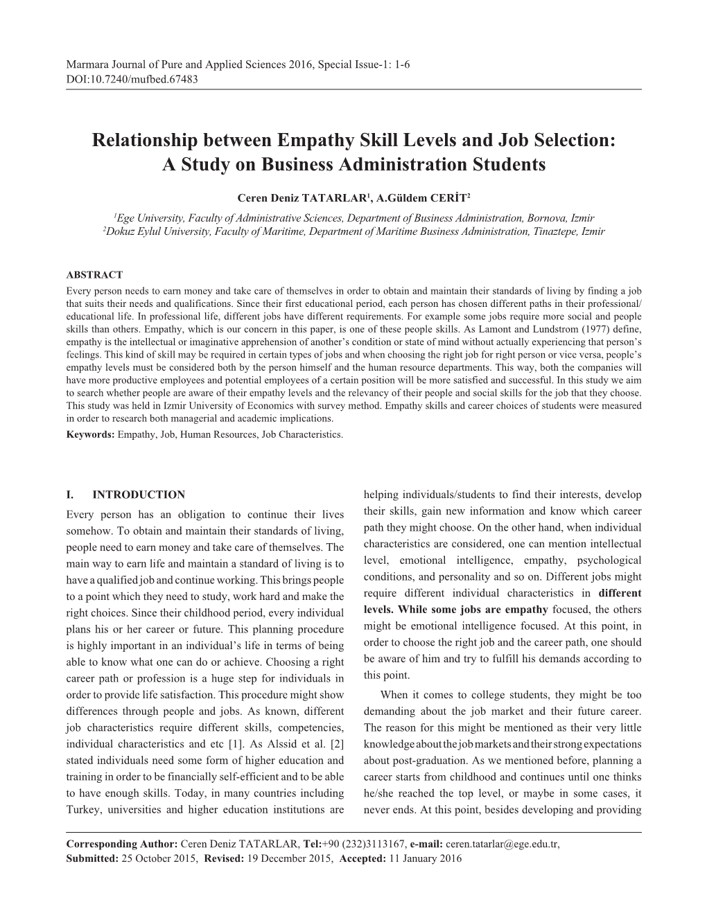 Relationship Between Empathy Skill Levels and Job Selection: a Study on Business Administration Students