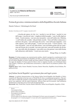 Forma Di Governo E Sistema Normativo Della Repubblica Sociale Italiana