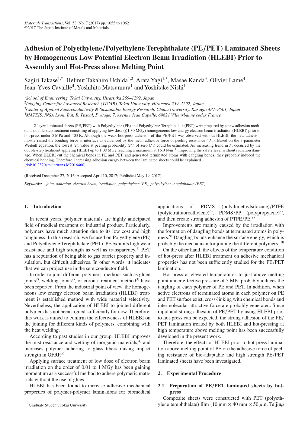 PE/PET) Laminated Sheets by Homogeneous Low Potential Electron Beam Irradiation (HLEBI) Prior to Assembly and Hot-Press Above Melting Point