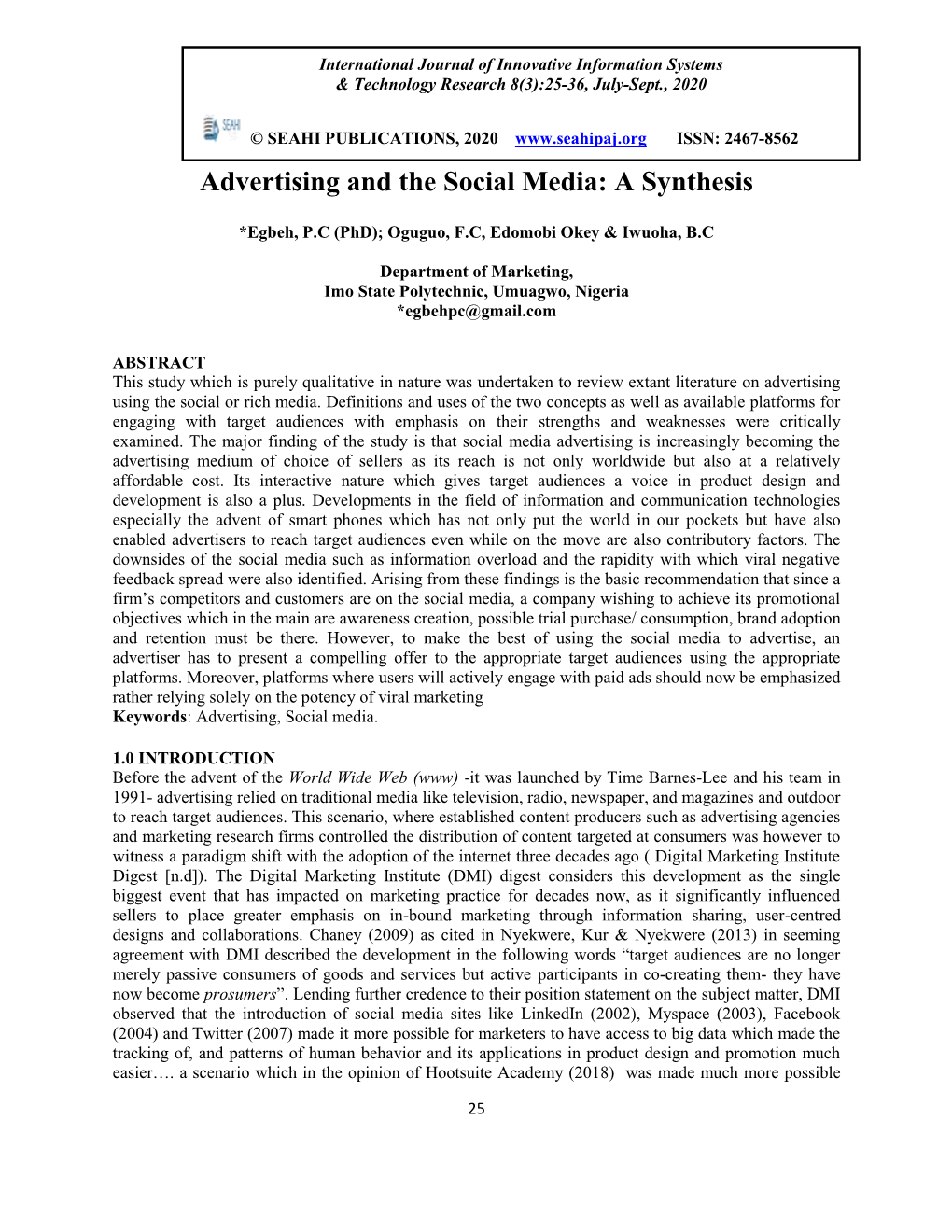 Advertising and the Social Media: a Synthesis