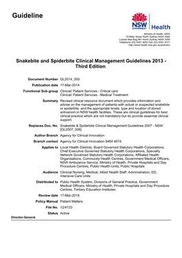 Snakebite and Spiderbite Clinical Management Guidelines 2013