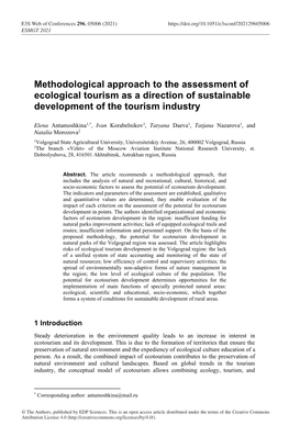 Methodological Approach to the Assessment of Ecological Tourism As a Direction of Sustainable Development of the Tourism Industry