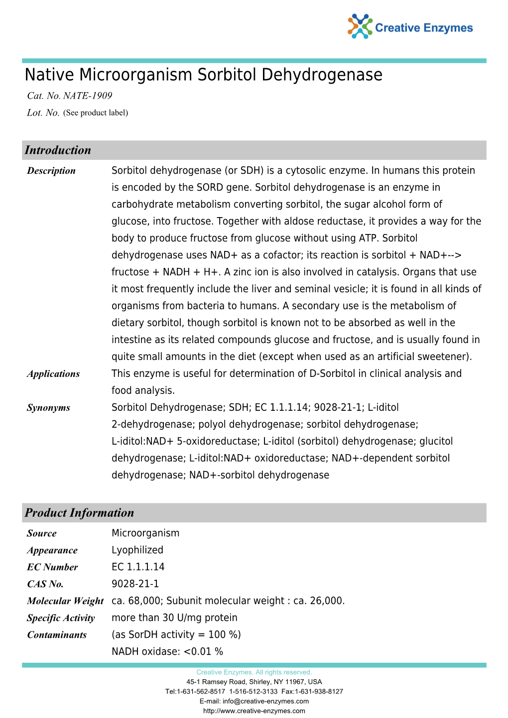 Native Microorganism Sorbitol Dehydrogenase Cat