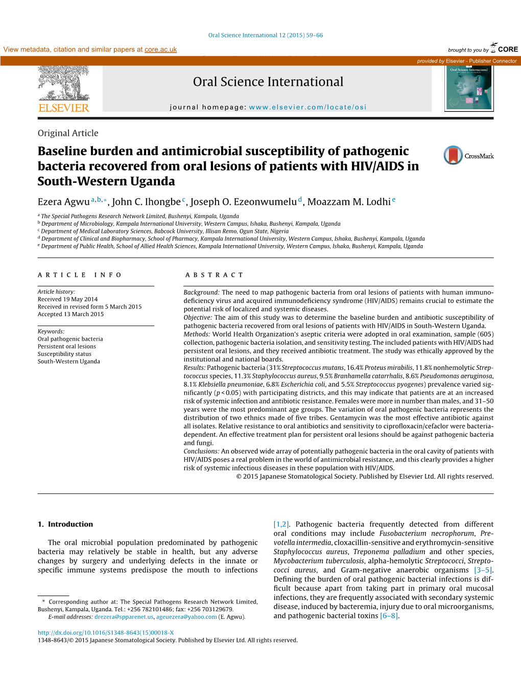 Baseline Burden and Antimicrobial Susceptibility of Pathogenic Bacteria