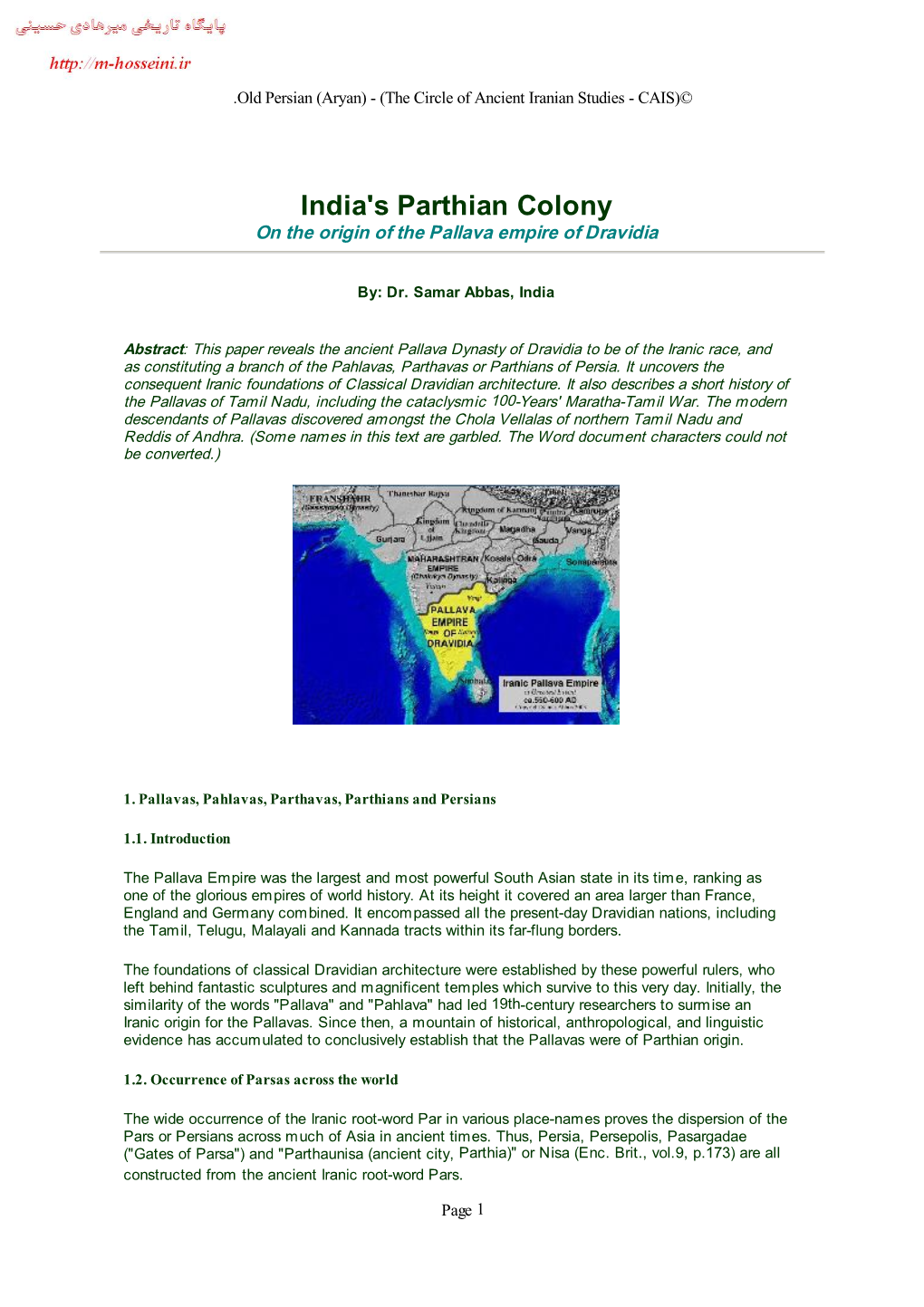 India's Parthian Colony on the Origin of the Pallava Empire of Dravidia