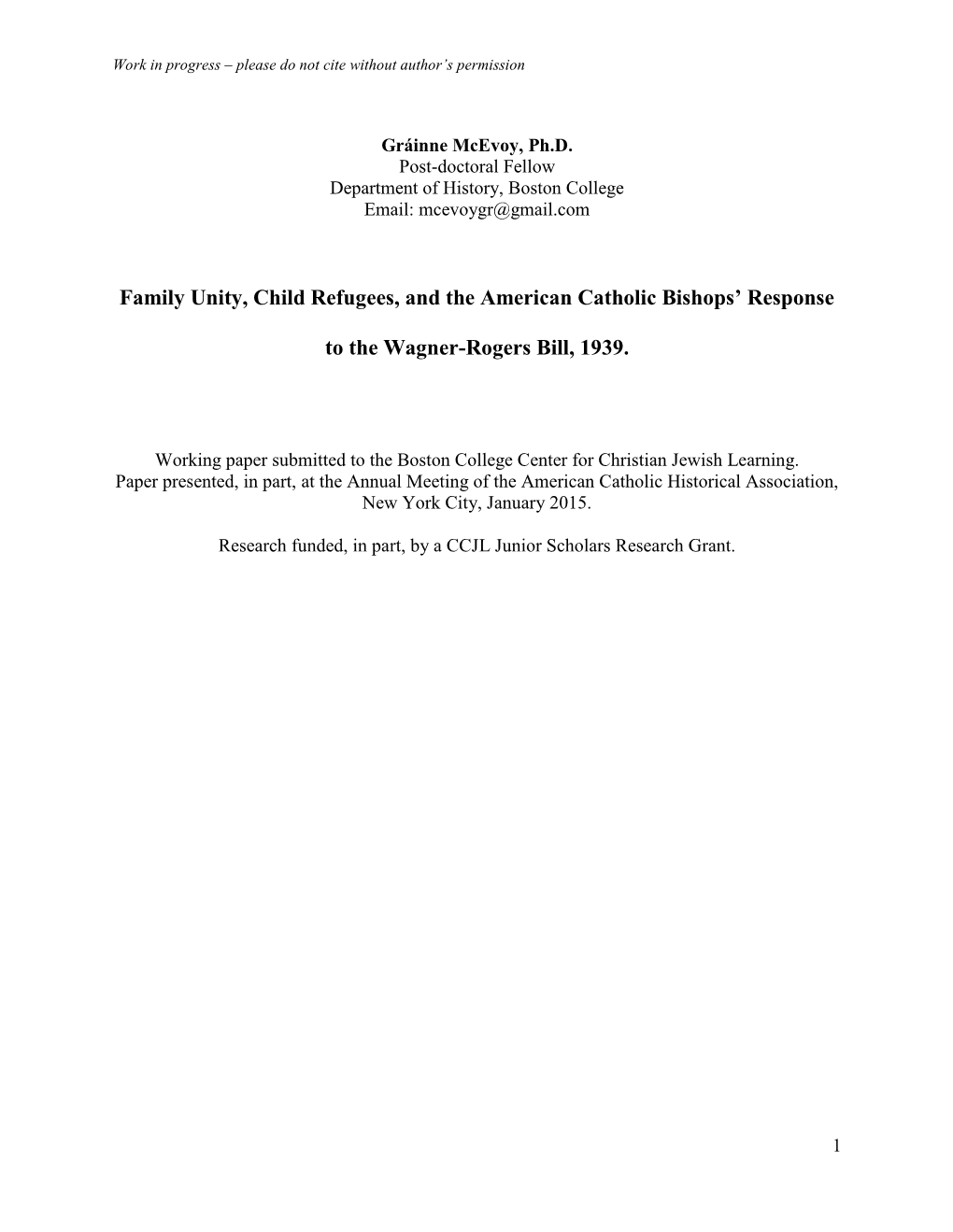 Family Unity, Child Refugees, and the American Catholic Bishops’ Response