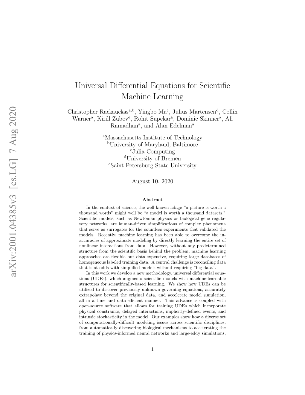 Universal Differential Equations for Scientific Machine Learning