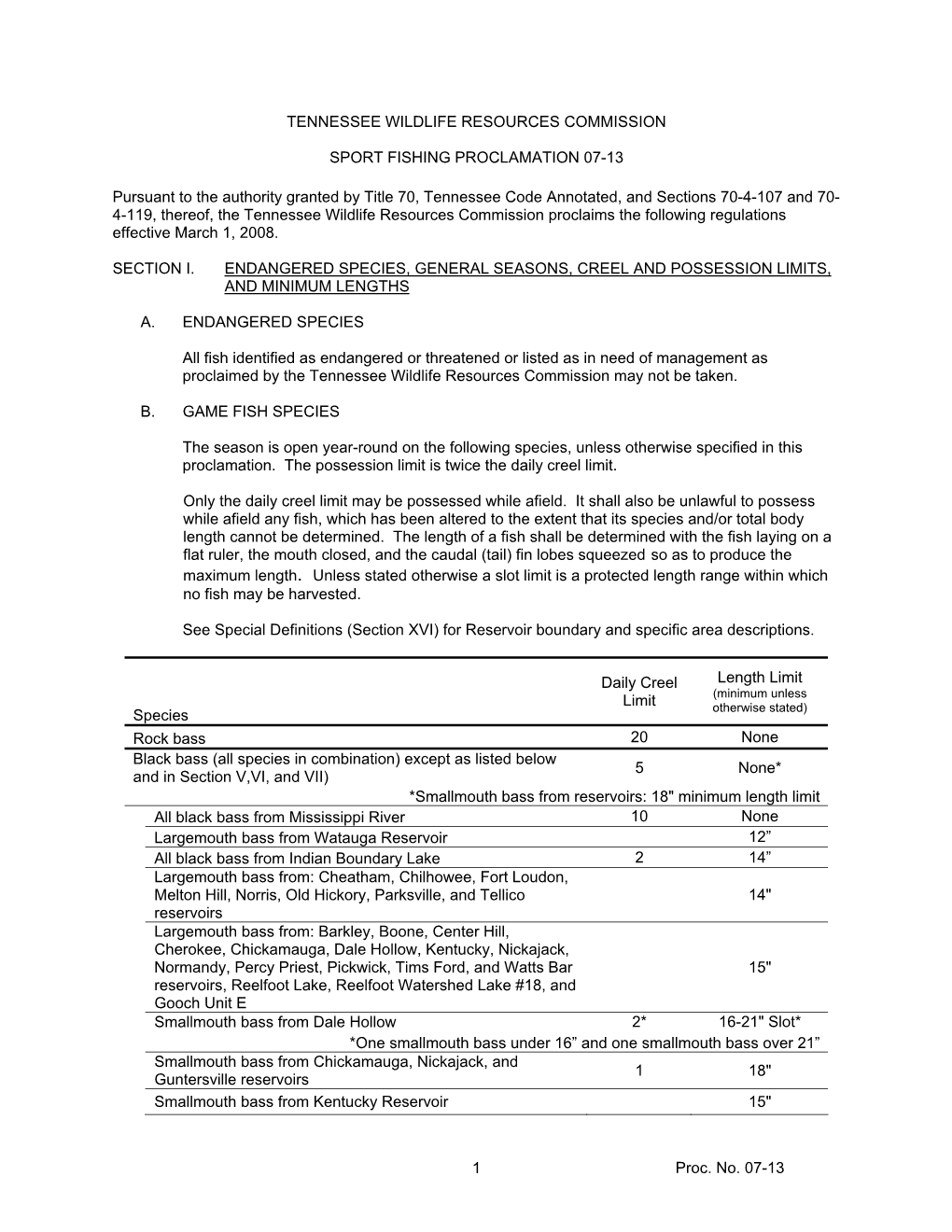 Proc. No. 07-13 1 TENNESSEE WILDLIFE RESOURCES