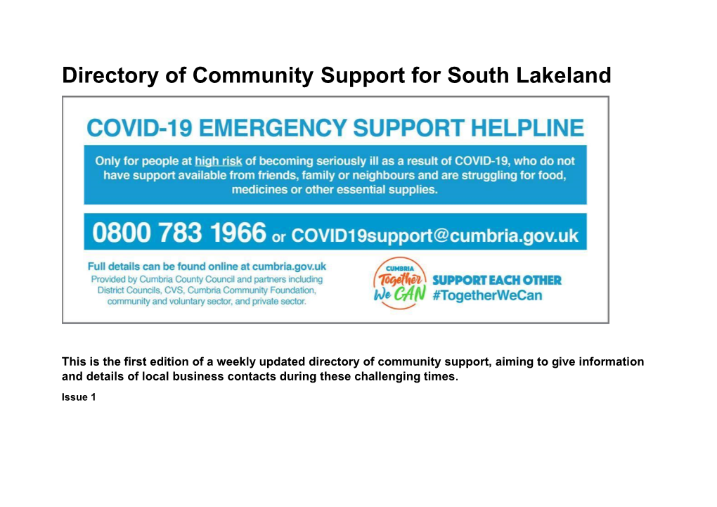 Directory of Community Support for South Lakeland