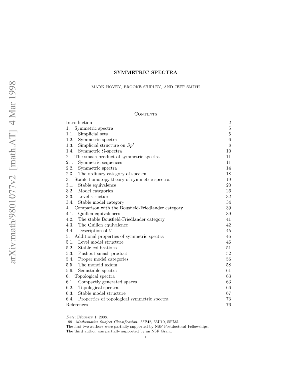 Arxiv:Math/9801077V2 [Math.AT] 4 Mar 1998 ..Smlca Tutr on Structure Simplicial Spectra 1.3