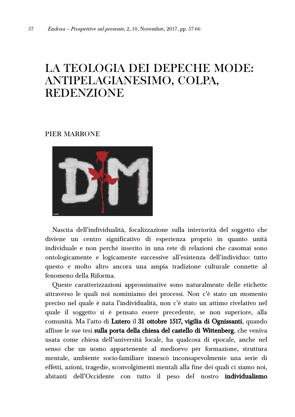 La Teologia Dei Depeche Mode: Antipelagianesimo, Colpa, Redenzione