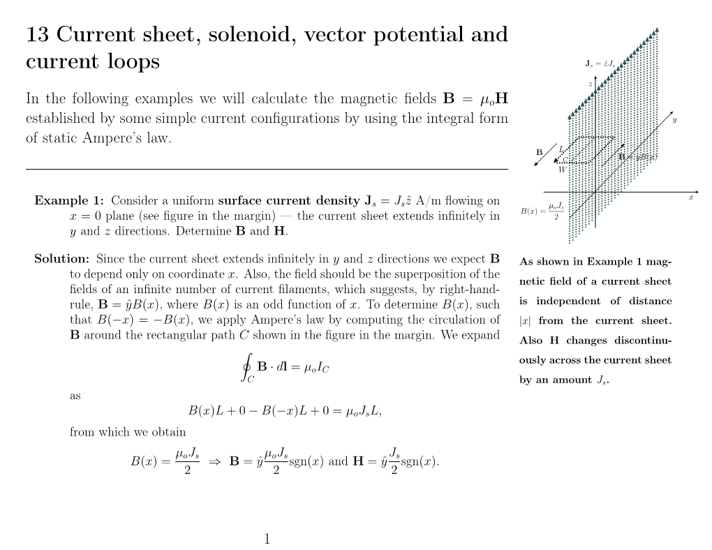 13 Current Sheet, Solenoid, Vector Potential and Current Loops