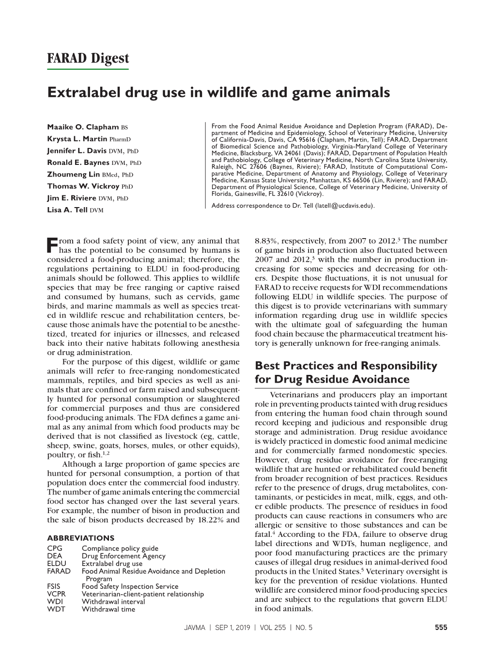 Extralabel Drug Use in Wildlife and Game Animals FARAD Digest