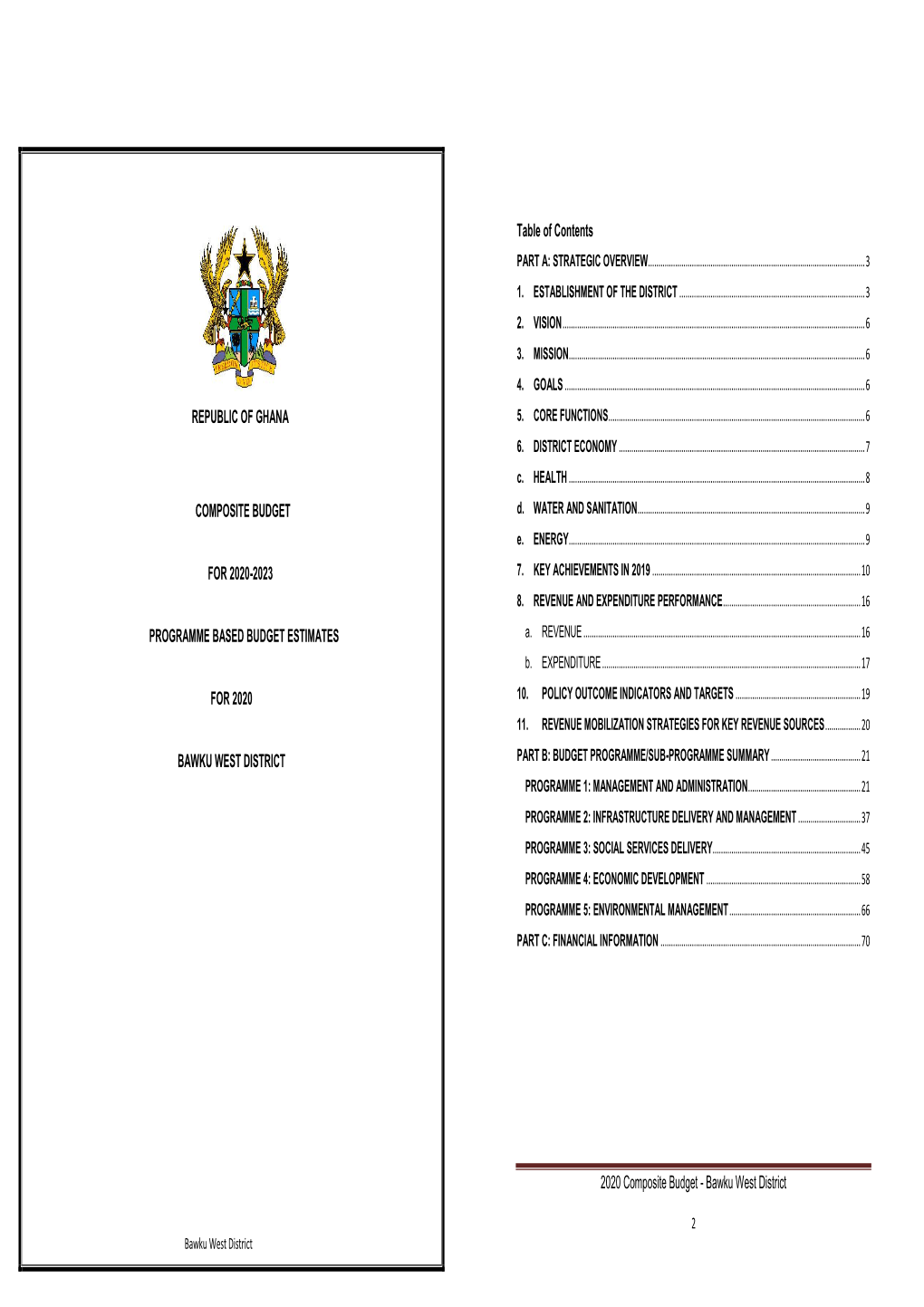 Bawku West District Part B: Budget Programme/Sub-Programme Summary