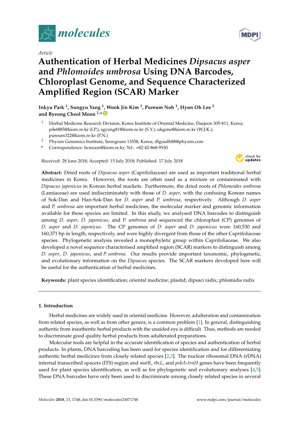 Authentication of Herbal Medicines Dipsacus Asper