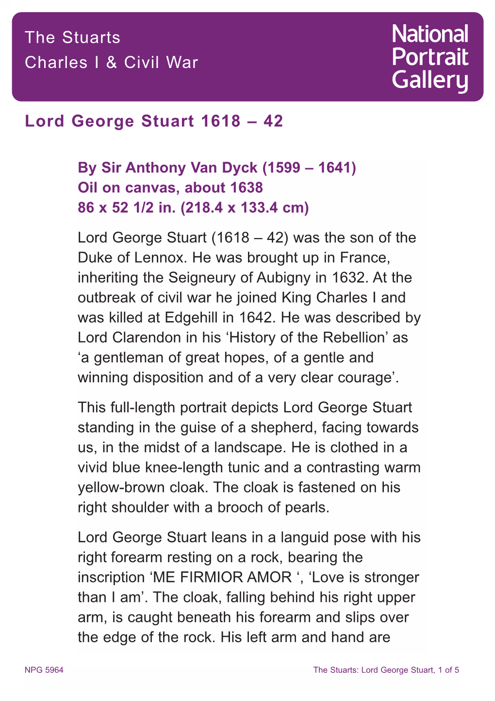 The Stuarts Charles I & Civil War Lord George Stuart 1618 – 42