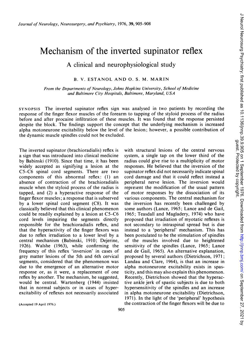 Mechanism of the Inverted Supinator Reflex a Clinical and Neurophysiological Study