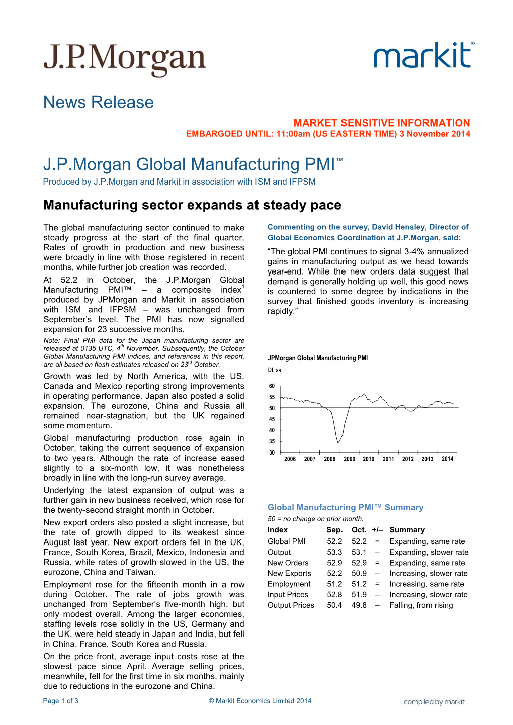 News Release J.P.Morgan Global Manufacturing PMI™